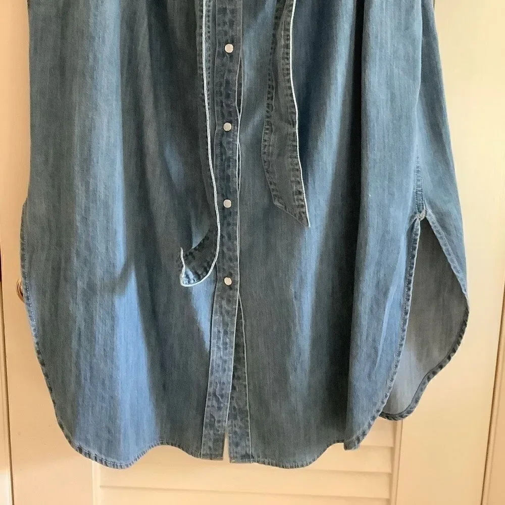 LAUREN RALPH LAUREN BLUE WASH DENIM BUTTON DOWN COTTON SHIRTDRESS SIZE U…